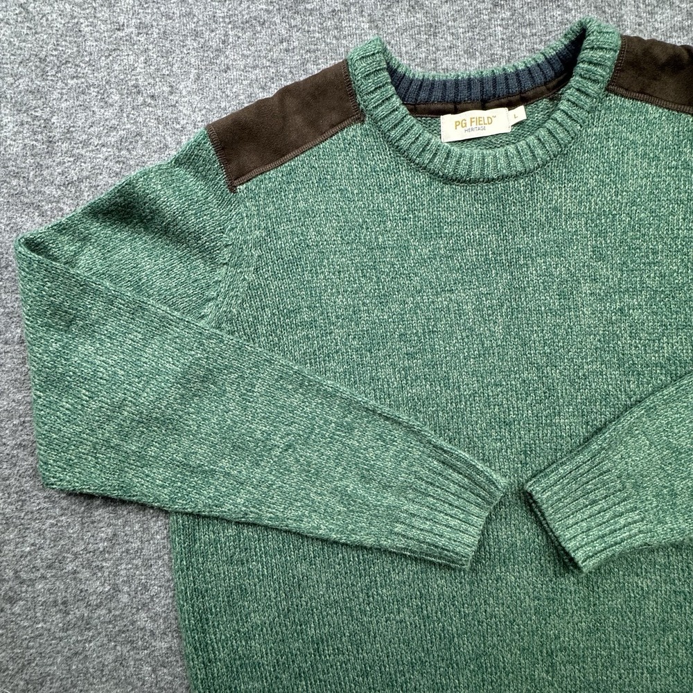 PG‎ Field Textured Knit Sweater Crewneck Jumper Green Mens Sz Large Outdoors